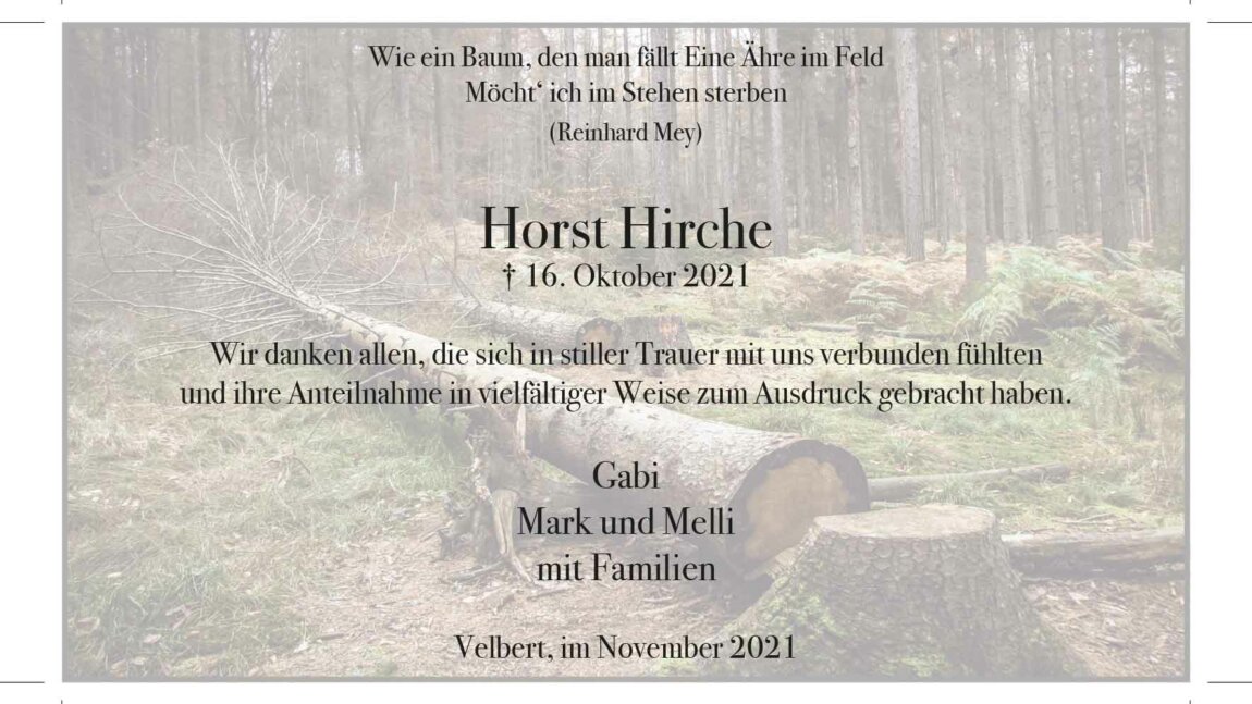 Horst Hirche -Danksagung-