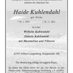 Haide Kuhlendahl † 18. 11. 2021