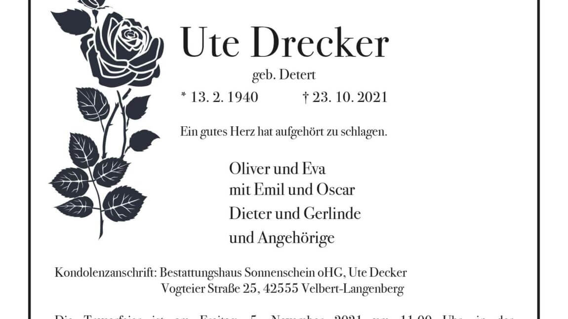 Ute Drecker † 23. 10. 2021