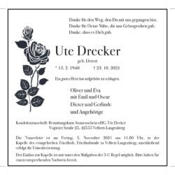 Ute Drecker † 23. 10. 2021