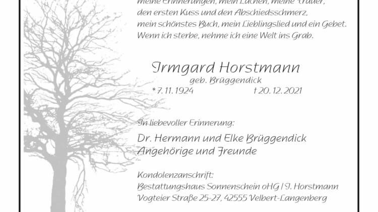 Irmgard Horstmann † 20. 12. 2021