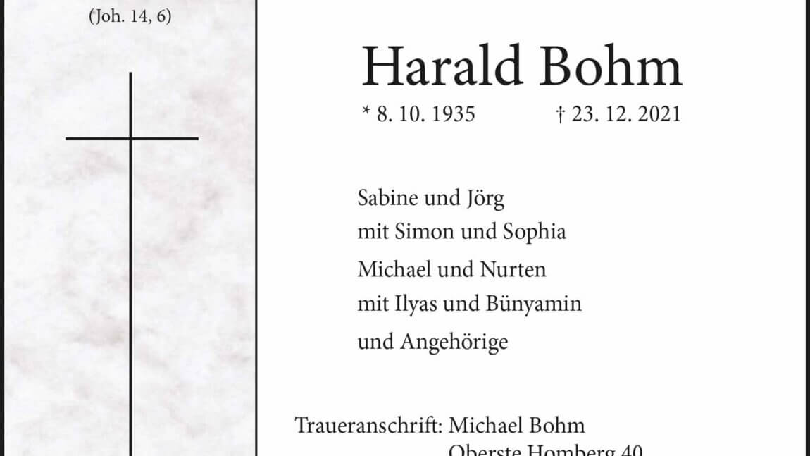 Harald Bohm † 23. 12. 2021