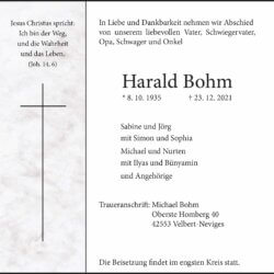 Harald Bohm † 23. 12. 2021