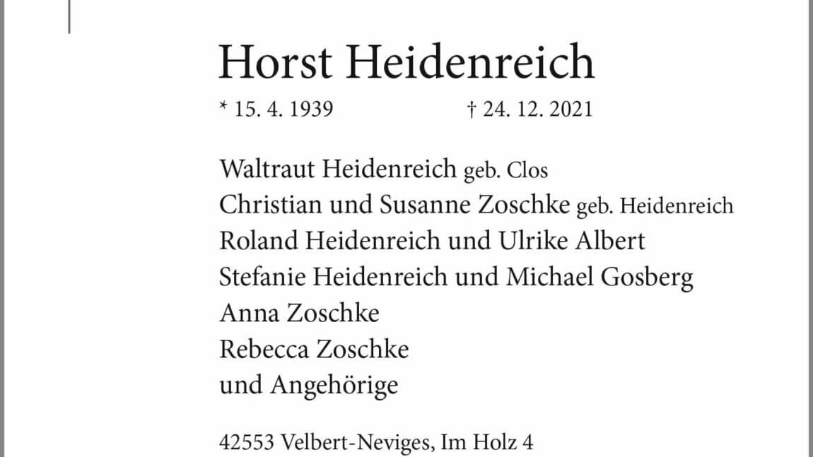 Horst Heidenreich † 24. 12. 2021