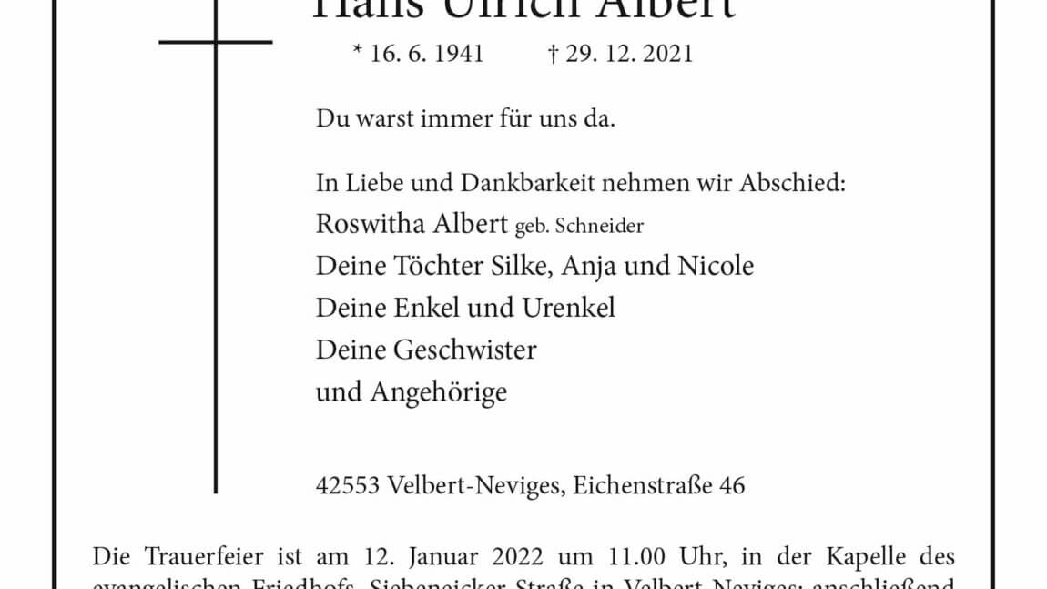 Hans Ulrich Albert † 29. 12 2021