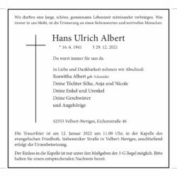 Hans Ulrich Albert † 29. 12 2021