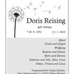 Doris Reising † 2. 1. 2022