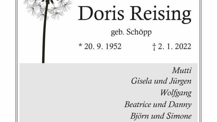 Doris Reising † 2. 1. 2022
