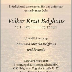 Volker Knut Belghaus † 26. 12. 2021