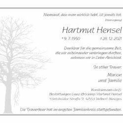 Hartmut Hensel † 28. 12. 2021