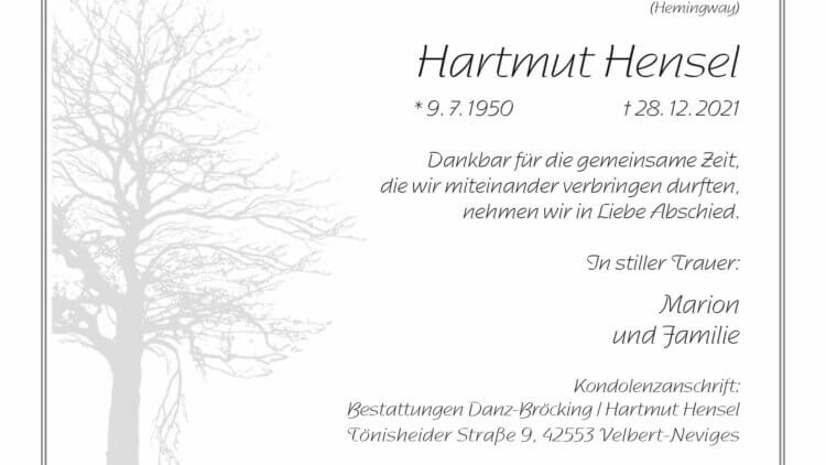 Hartmut Hensel † 28. 12. 2021