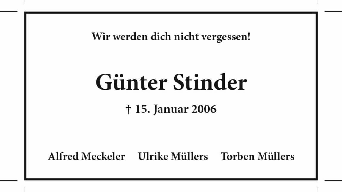 Günter Stinder -Jahresgedächtnis-