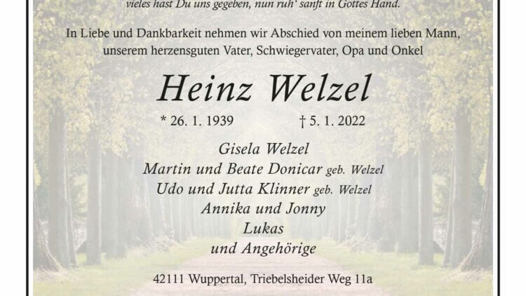 Heinz Welzel † 5. 1. 2022