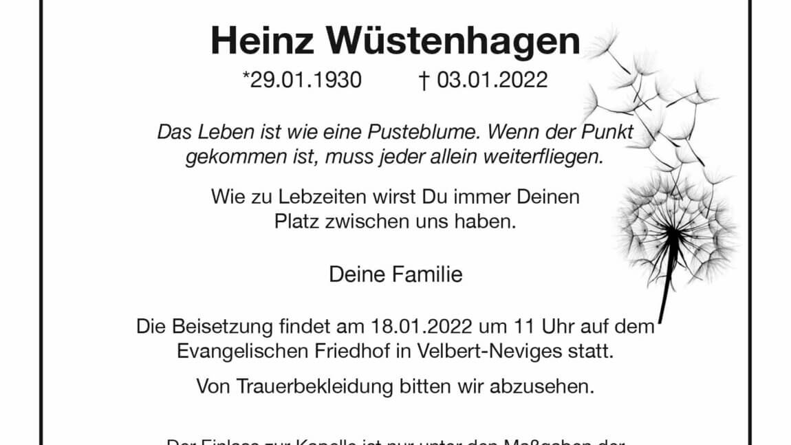 Heinz Wüstenhagen † 3. 1. 2022