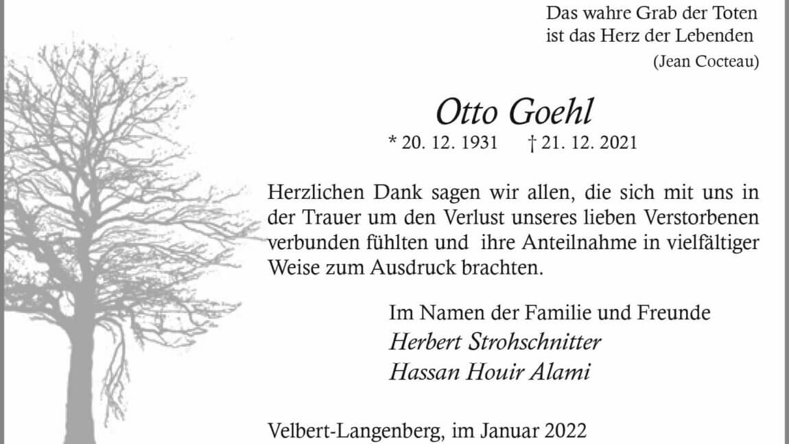 Otto Goehl  -Danksagung-