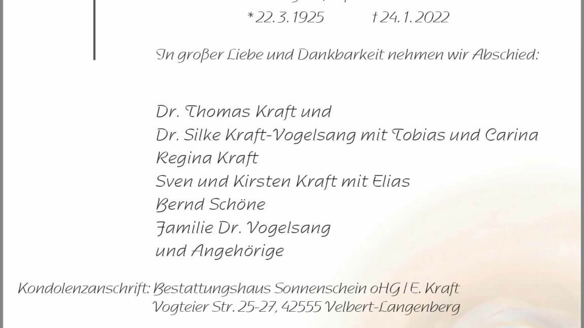 Edith Kraft † 24. 1. 2022