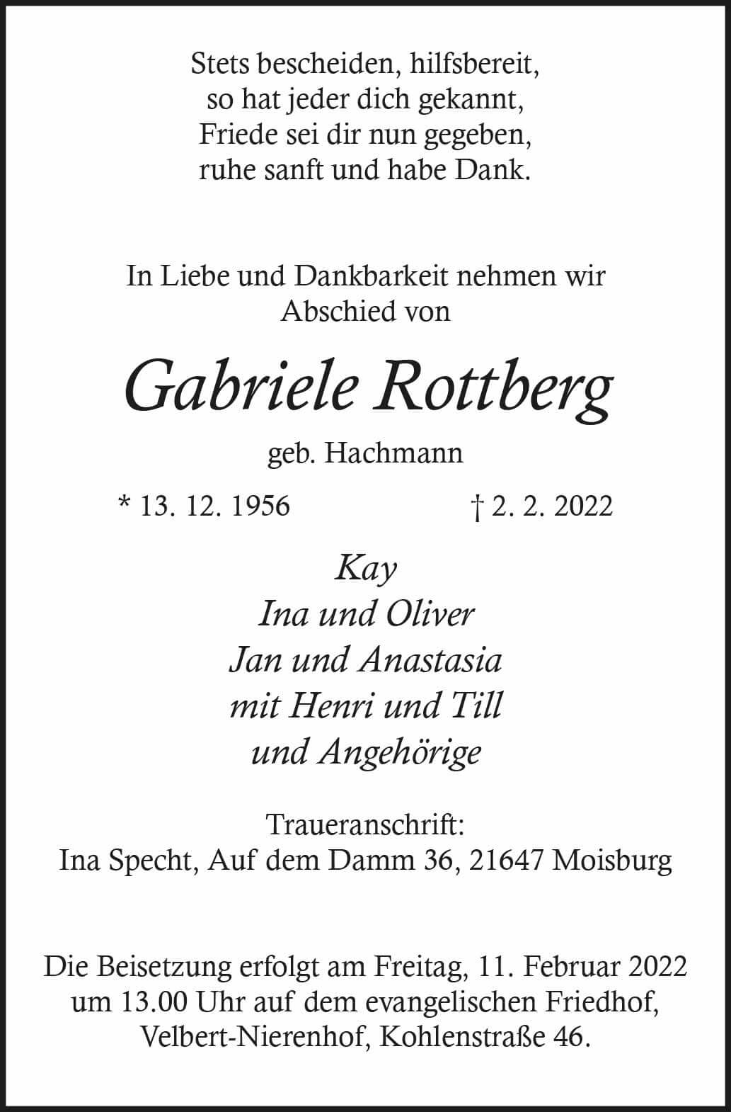 Gabriele Rottberg † 2. 2. 2022