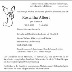 Roswitha Albert † 4. 2. 2022