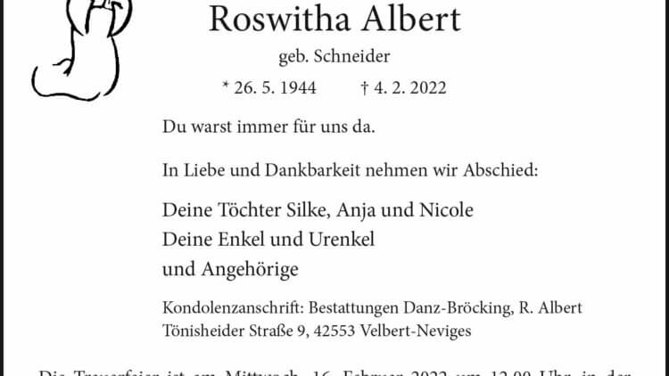 Roswitha Albert † 4. 2. 2022