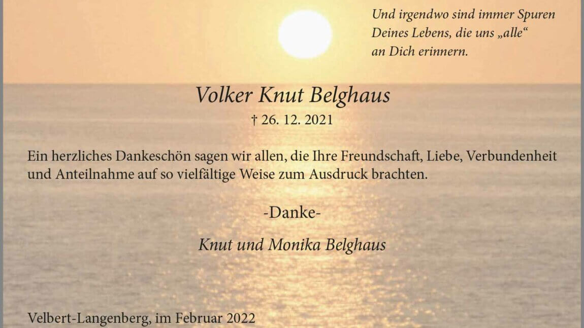 Volker Knut Belghaus -Danksagung-
