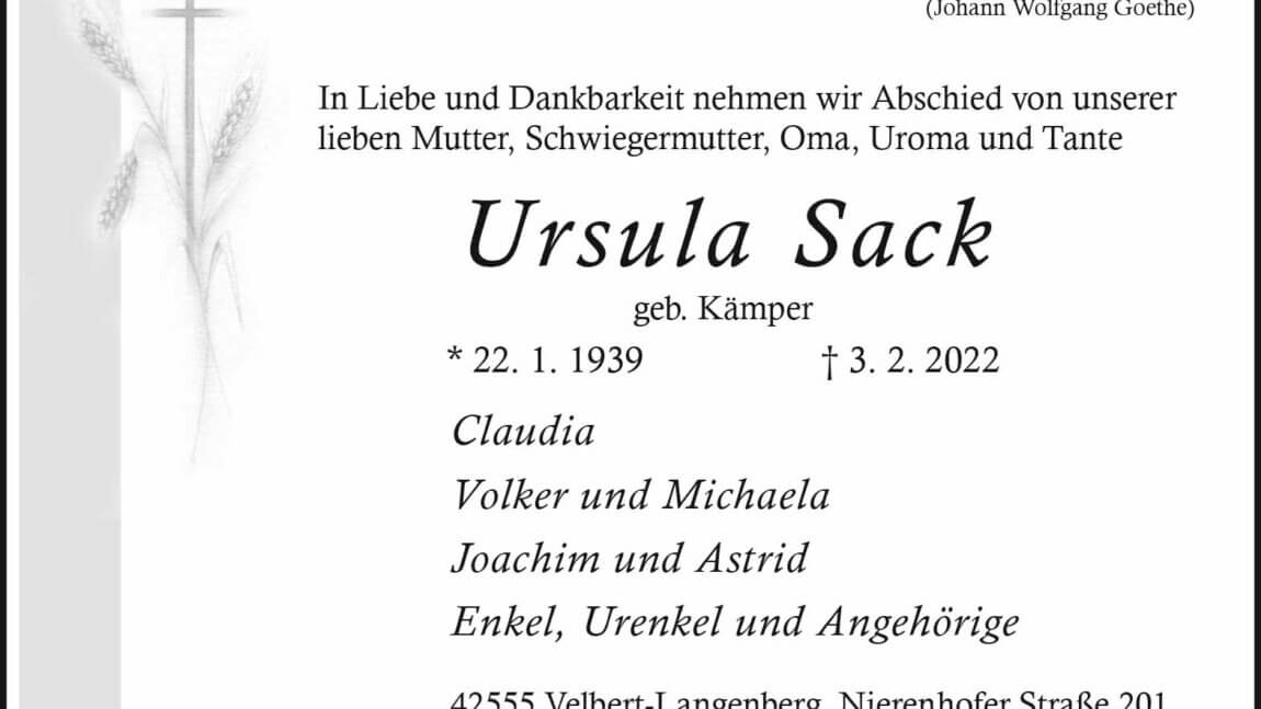 Ursula Sack †  3. 2. 2022