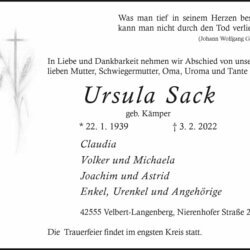 Ursula Sack †  3. 2. 2022