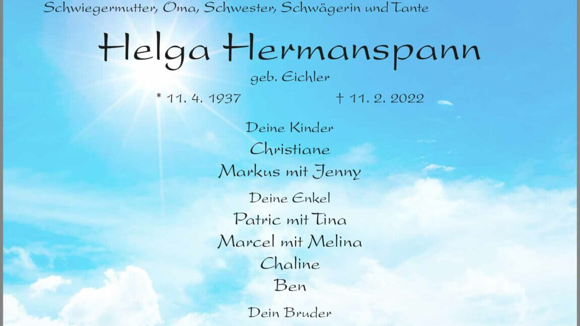 Helga Hermanspann † 11. 2. 2022