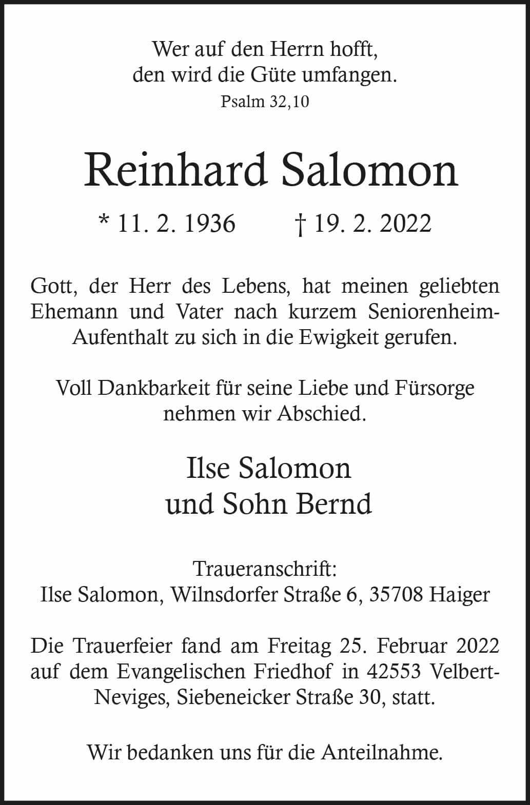 Reinhard Salomon † 19. 2. 2022