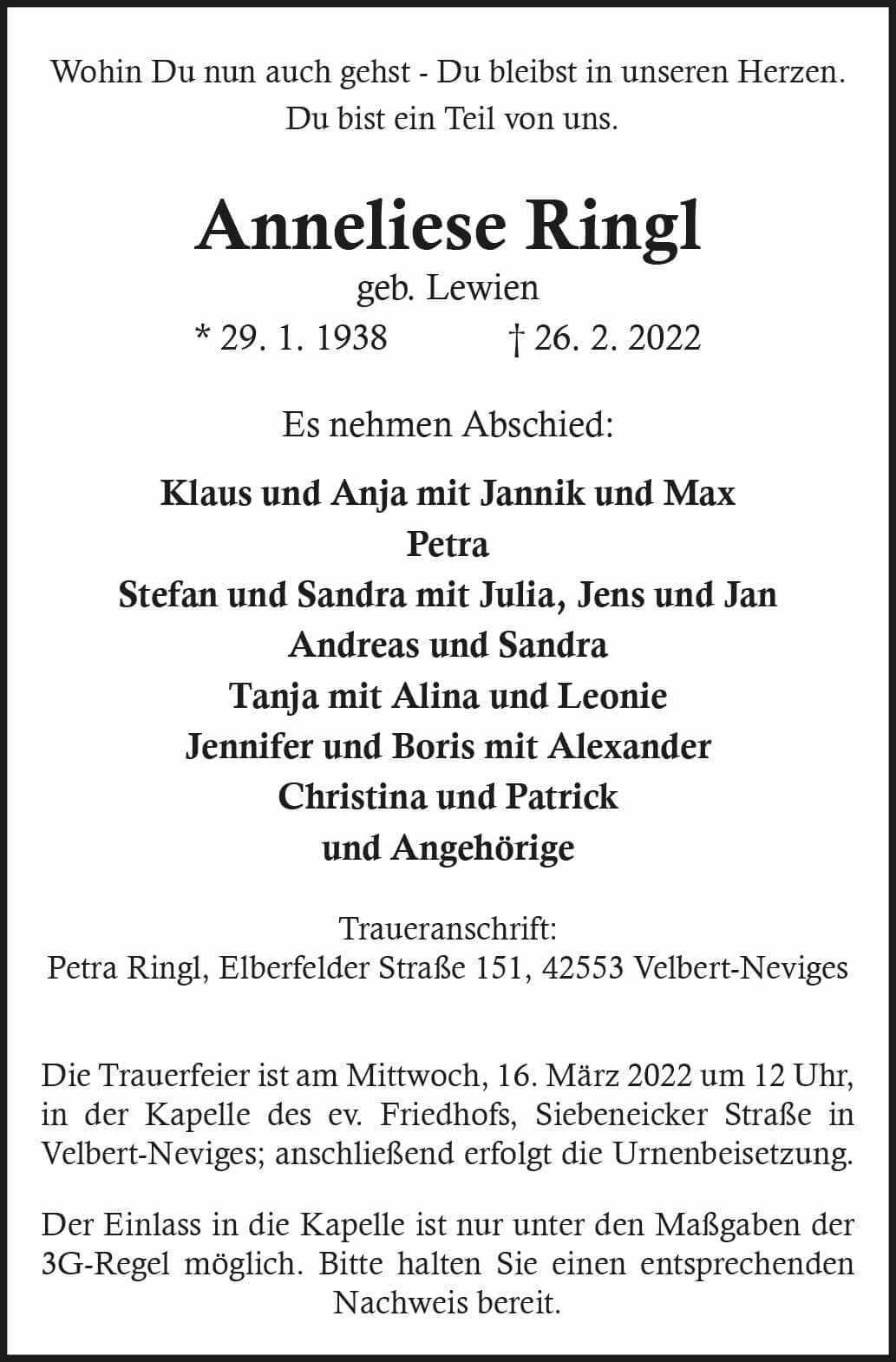 Anneliese Ringl †26. 2. 2022