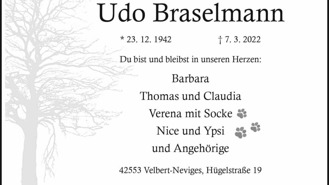 Udo Braselmann † 7. 3. 2022
