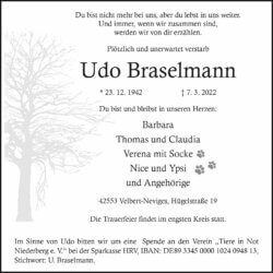 Udo Braselmann † 7. 3. 2022