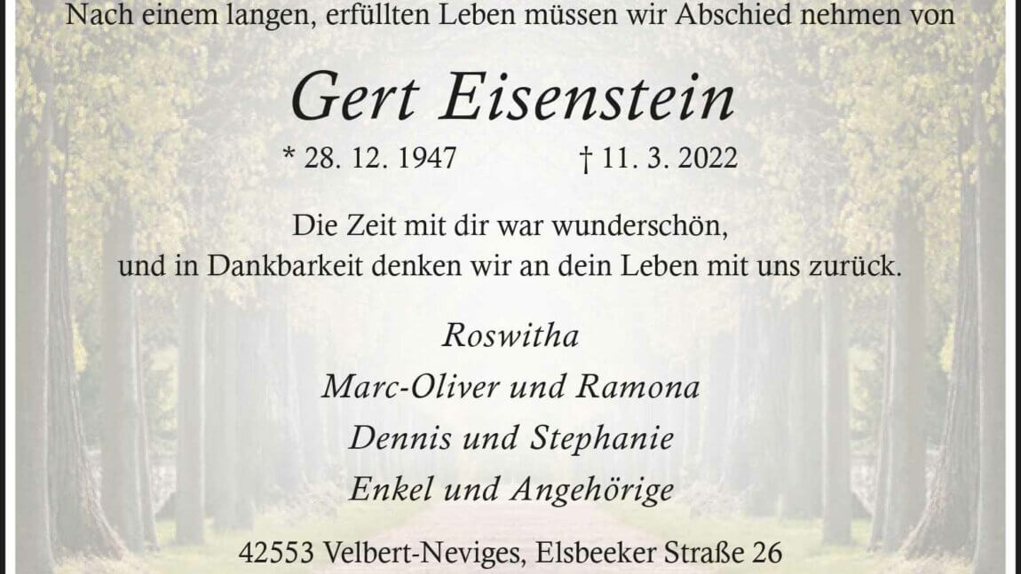 Gert Eisenstein † 11. 3. 2022