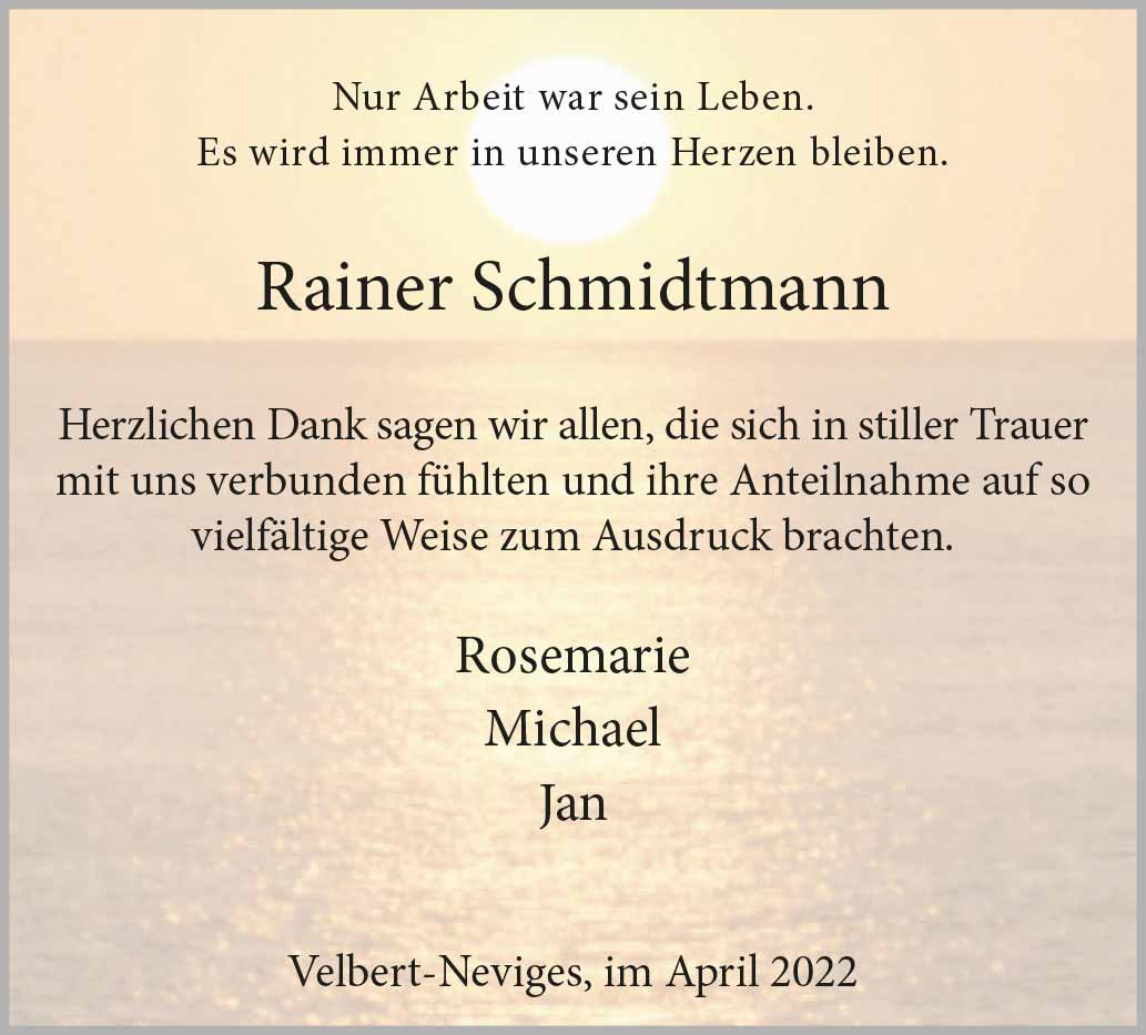 Rainer Schmidtmann -Danksagung-