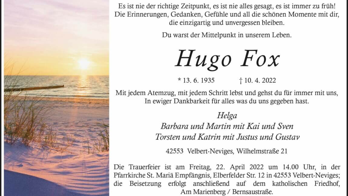 Hugo Fox † 10. 4. 2022