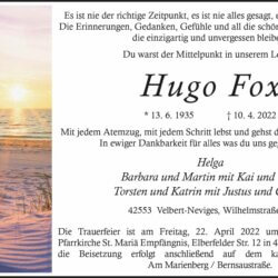 Hugo Fox † 10. 4. 2022