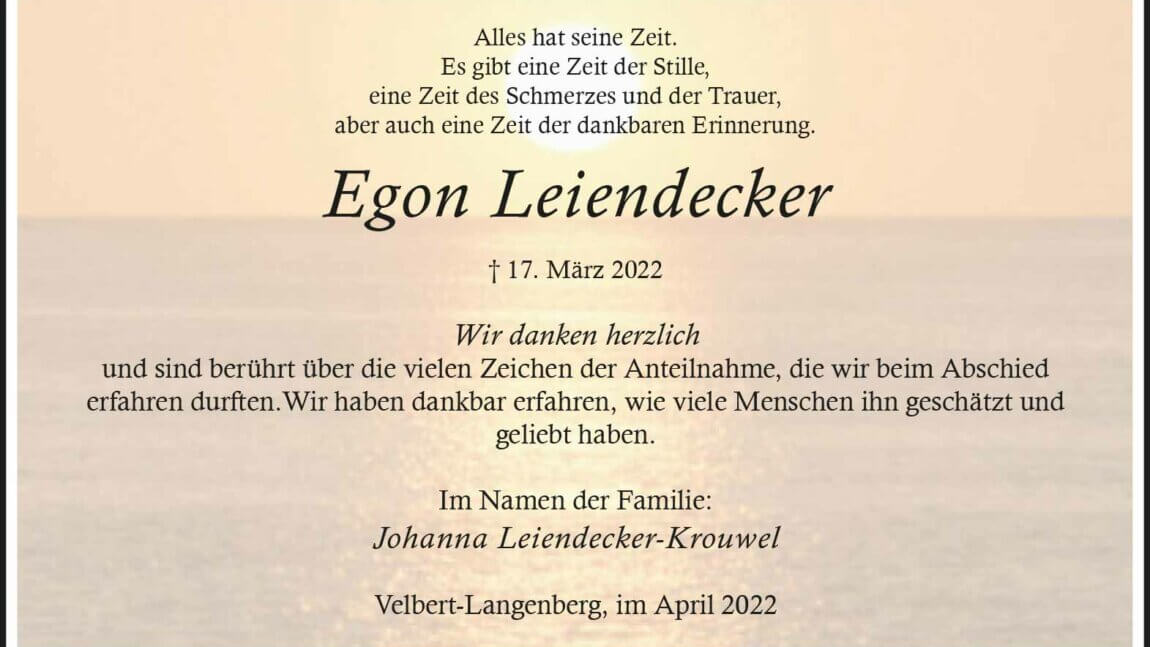 Egon Leiendecker -Danksagung-