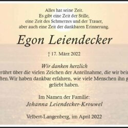 Egon Leiendecker -Danksagung-