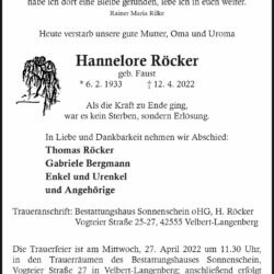 Hannelore Röcker † 12. 4. 2022