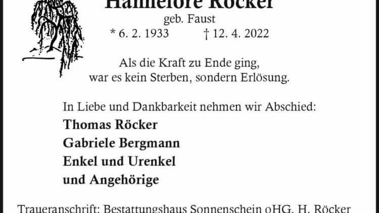 Hannelore Röcker † 12. 4. 2022