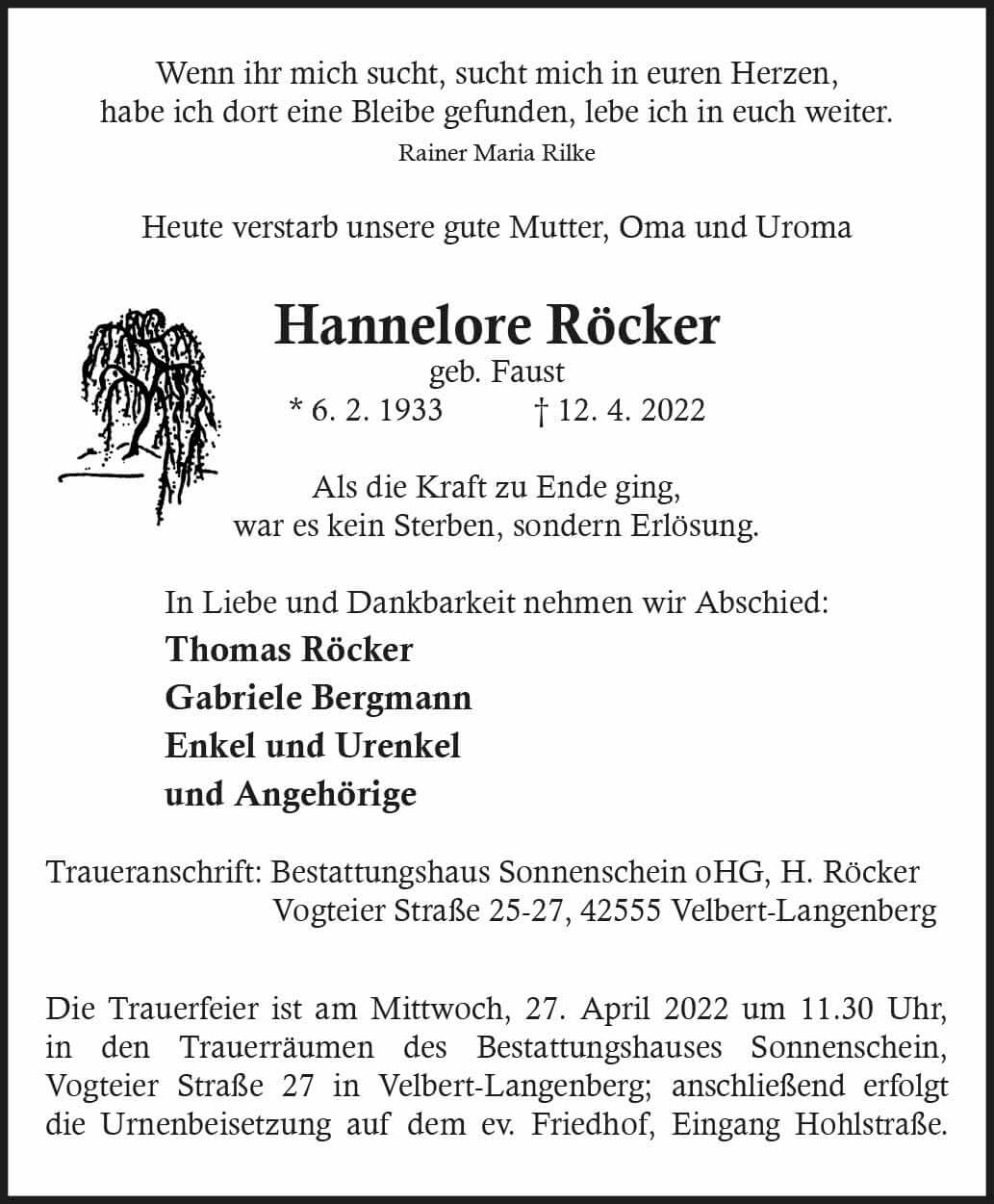 Hannelore Röcker † 12. 4. 2022