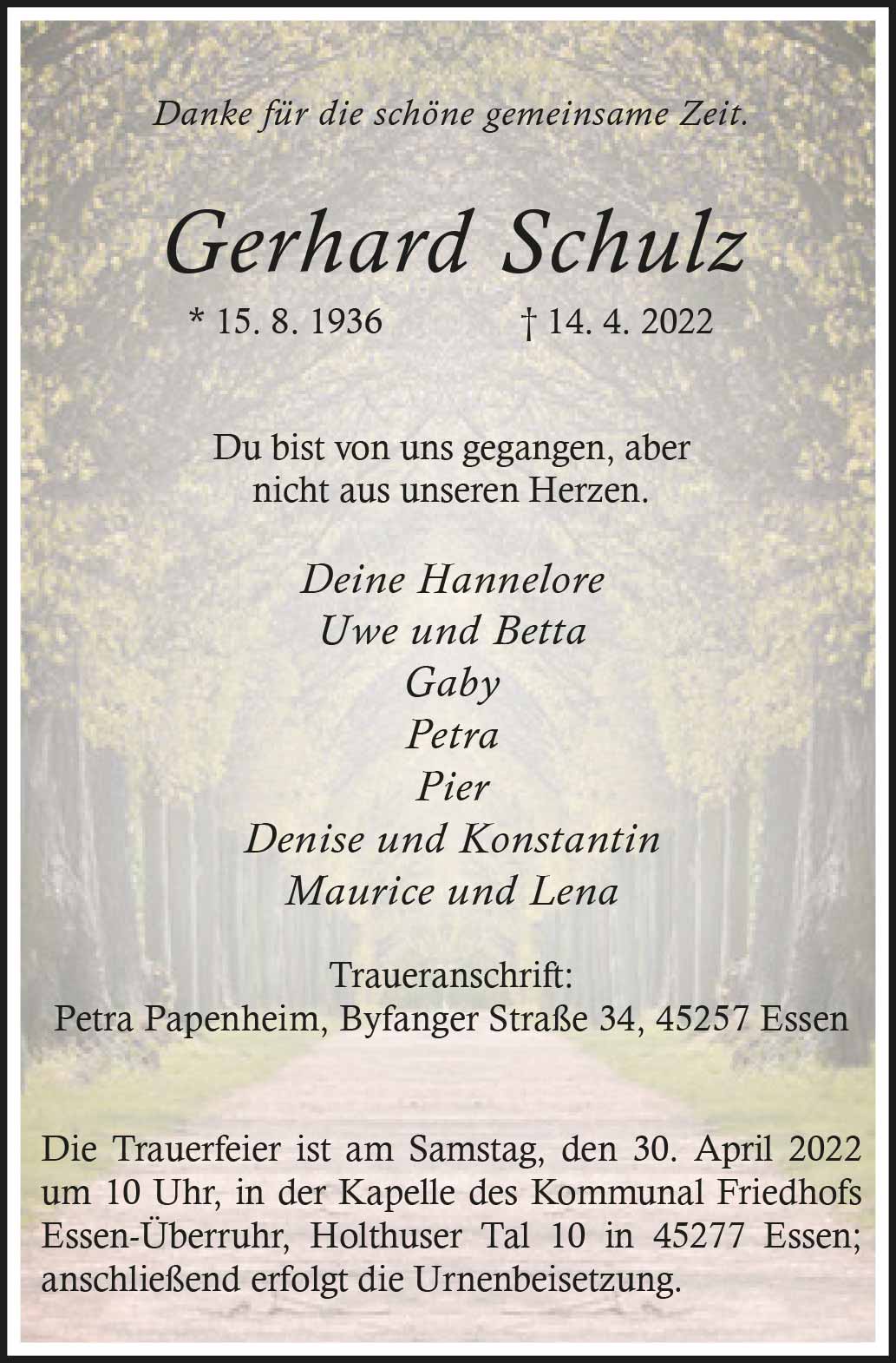 Gerhard Schulz † 14. 4. 2022