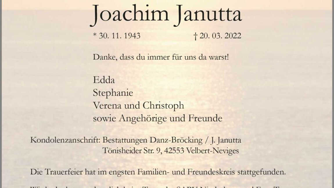 Joachim Janutta † 20. 3. 2022