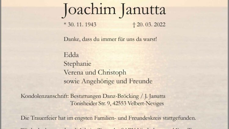 Joachim Janutta † 20. 3. 2022