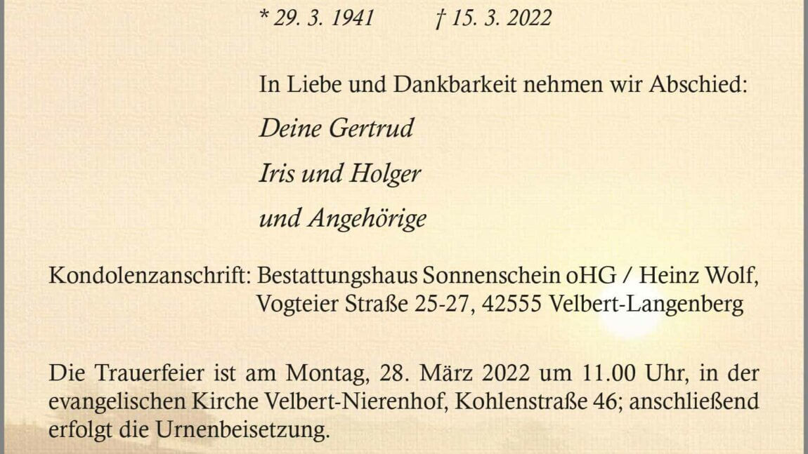Heinz Wolf † 15. 3. 2022