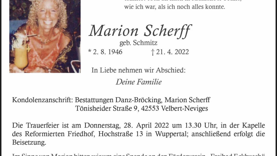 Marion Scherff † 21. 4. 2022