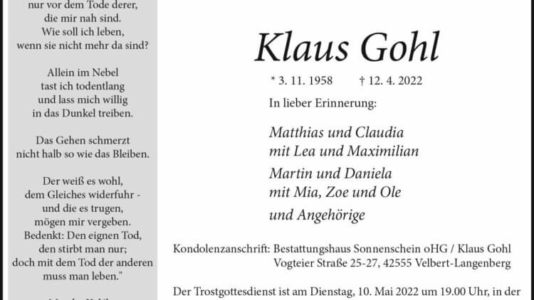 Klaus Gohl † 12. 4. 2022