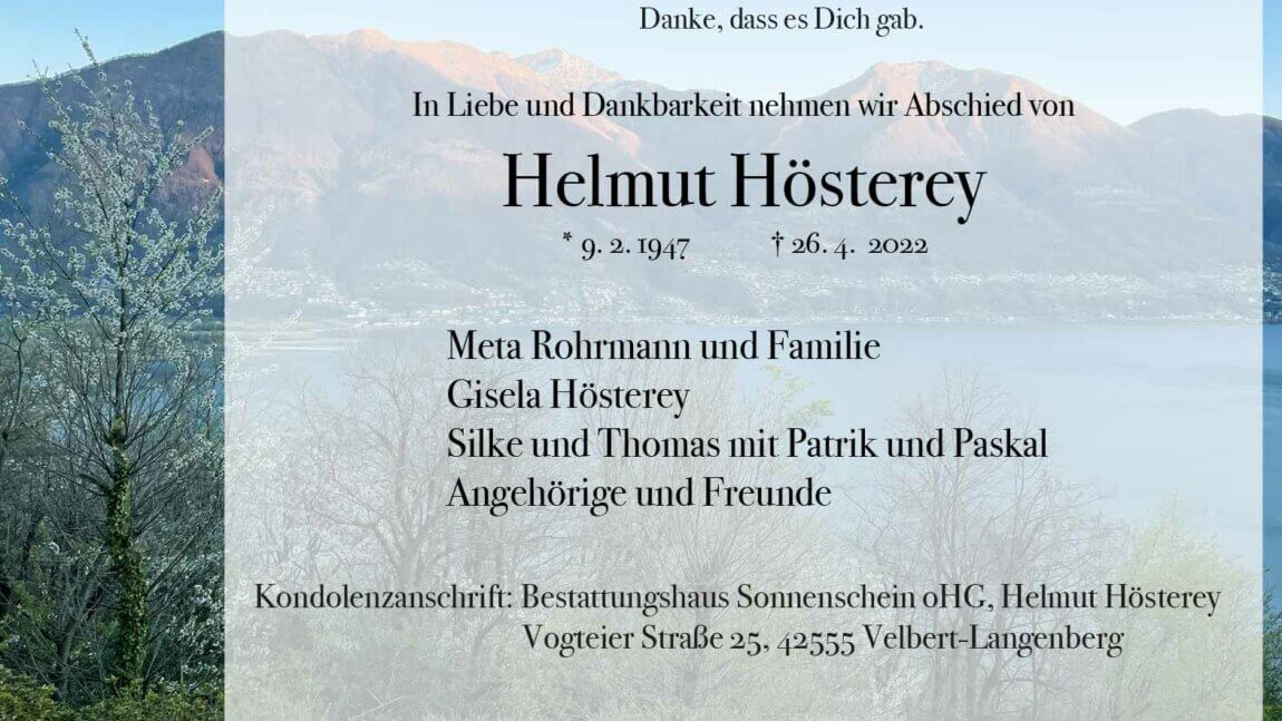 Helmut Hösterey † 26. 4. 2022