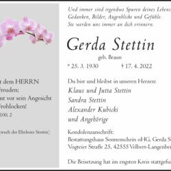 Gerda Stettin † 17. 4. 2022