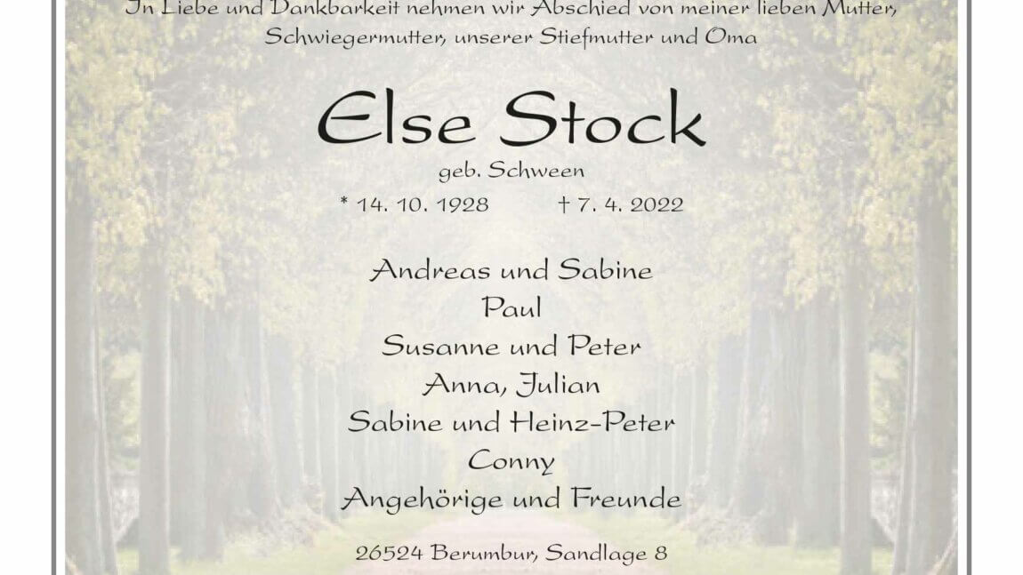 Else Stock † 7. 4. 2022