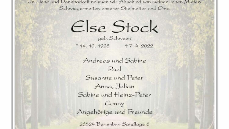 Else Stock † 7. 4. 2022